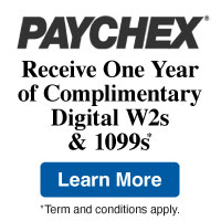 Paychex. Receive one year of complimentary digital W2s and 1099s.